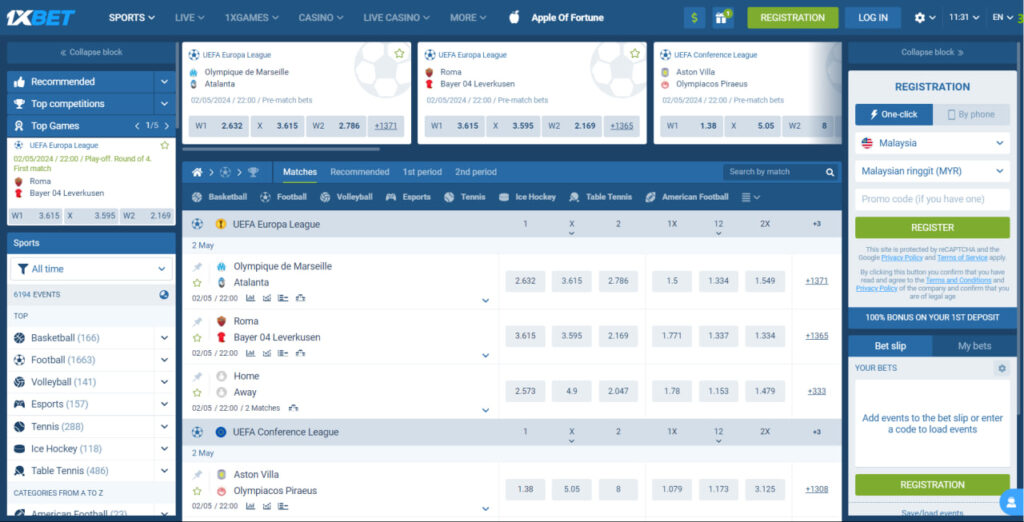 Line Betting (Pre-match)  1xBet