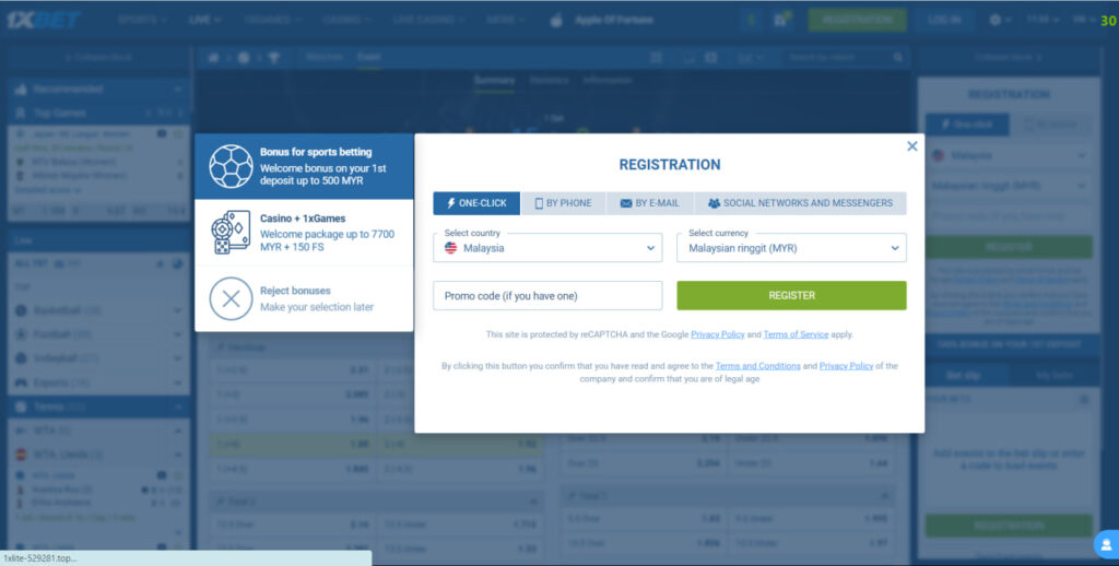 1xbet registetion PC